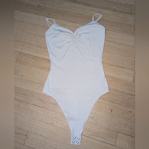 American Eagle Outfitters Off-White Ribbed Tank Bodysuit